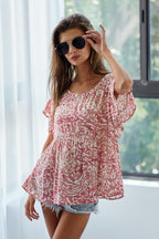 Leopard Print Flutter Sleeve Blouse - Trendy Peplum Top