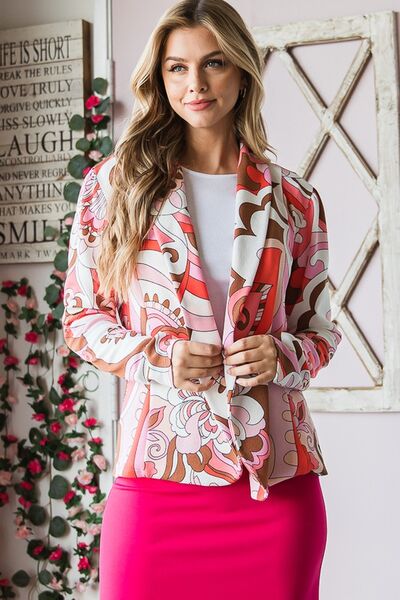 Heimish Full Size Shawl Floral Open Blazer Plus Size