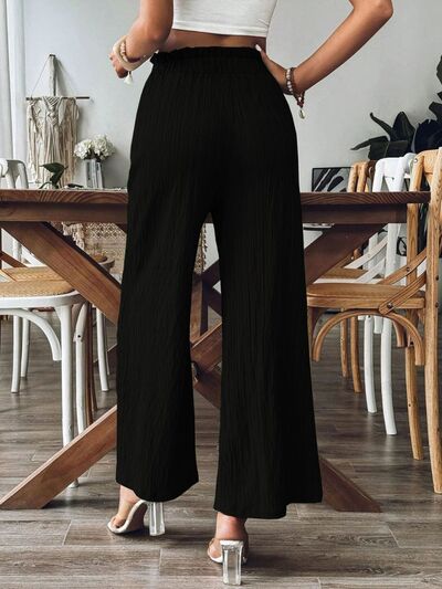 Elastic Waist Wide-Leg Pants with Pockets - Comfy & Chic