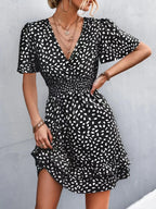 V-Neck Flutter Sleeve Mini Dress