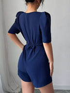 Belted Tie-Waist Short Sleeve Romper