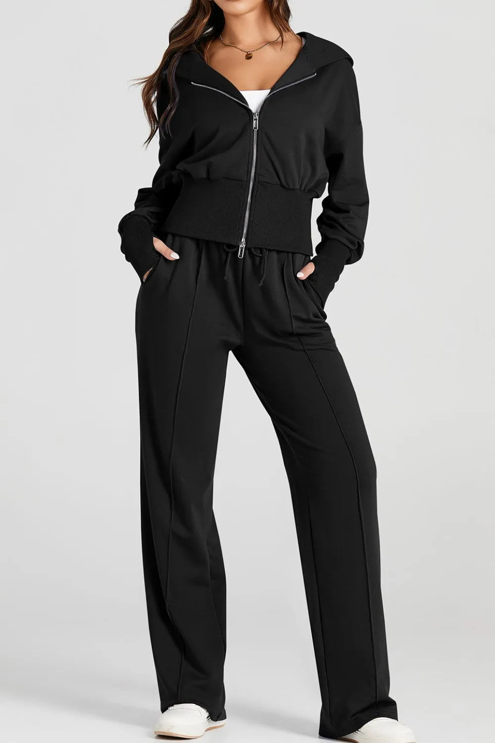 Two-Piece Zip-Up Hoodie and Jogger Pants Activewear Set