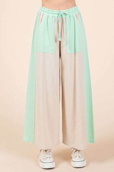 Mittoshop Color Block Wide Leg Pants Natural Mint