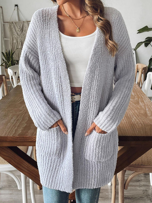 Open Front Long Sleeve Cardigan Grey