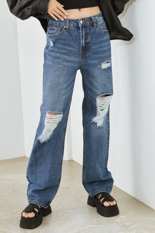 HAMMER COLLECTION High Waist Distressed Denim Jeans Blue