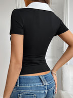 Devine Contrast Trim Johnny Collar Short Sleeve Tee