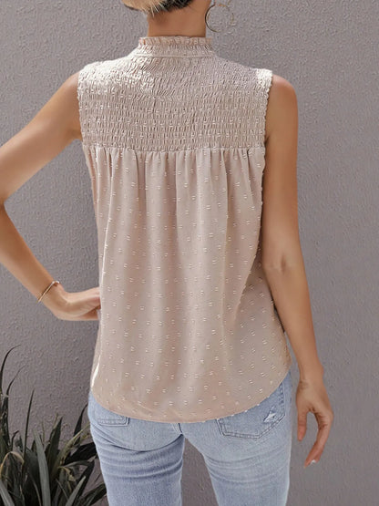 Smocked Swiss Dot Sleeveless Blouse â€“ Feminine Summer Top