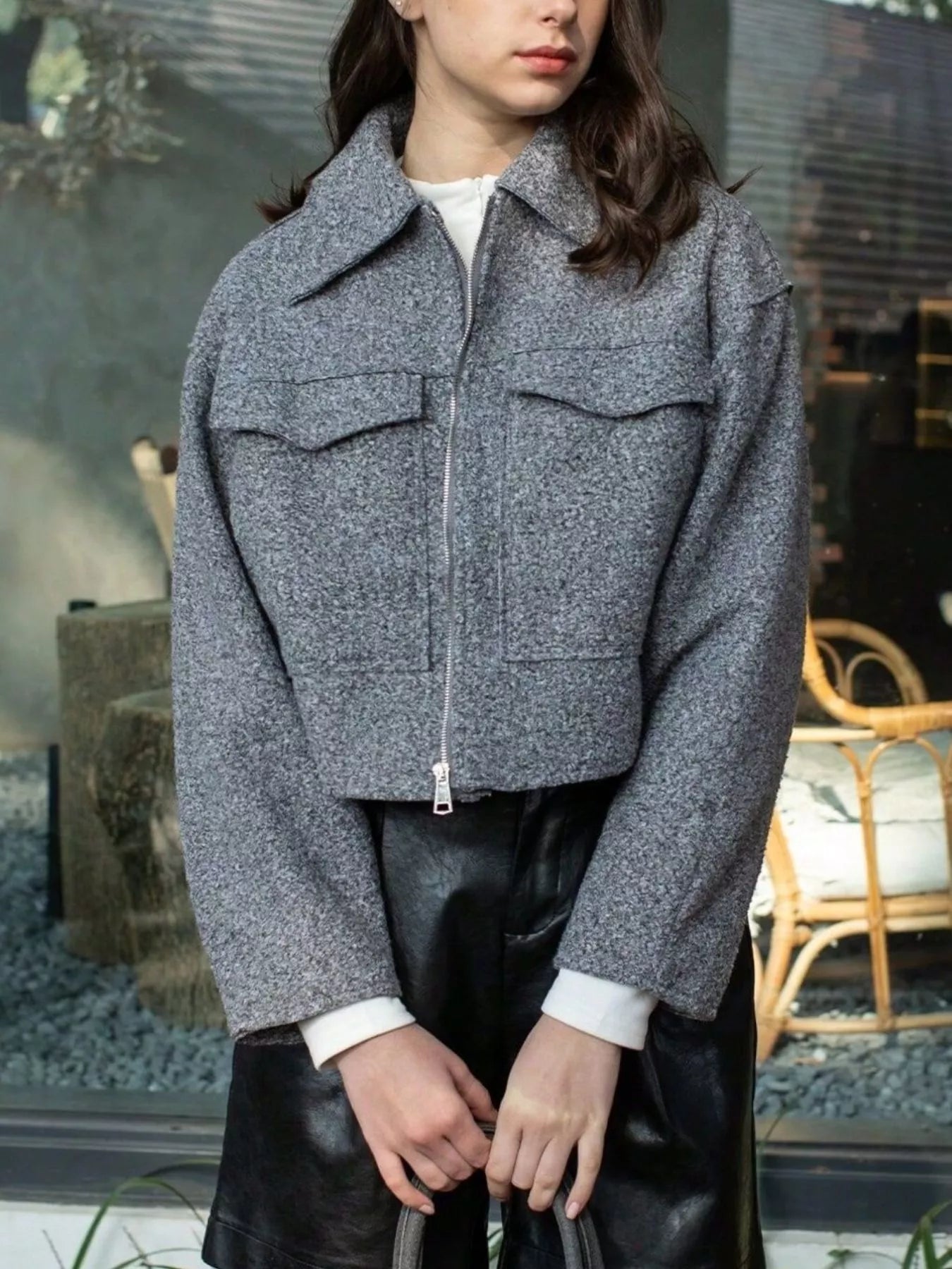 Zip-Up Cropped Utility Jacket