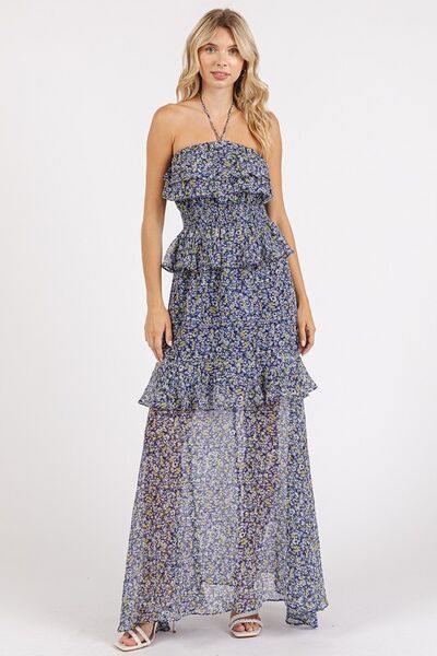 Mittoshop Ruffled Smocked Floral Halter Maxi Dress