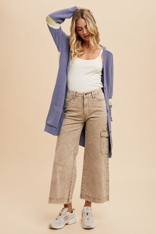 Annie Wear Raw Hem Wide-Leg Jeans with Cargo Pockets