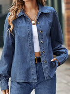 Classic Washed Button-Up Denim Shirt with Pockets Blue