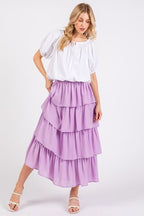 Mittoshop Chiffon Ruffle Layer Elastic Waist Midi Skirt