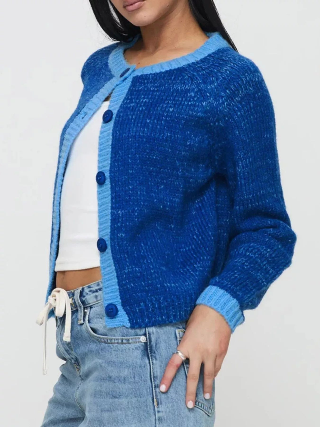Contrast Trim Knit Button-Up Cardigan