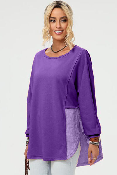 Chic Full-Size High-Low Long Sleeve Top