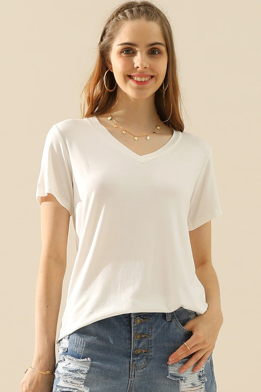 Ninexis Full-Size V-Neck Short-Sleeve T-Shirt White