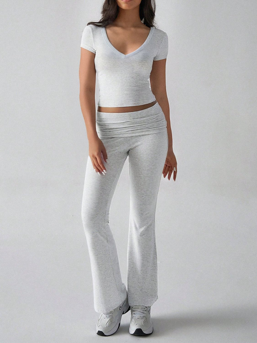 Devine V-Neck Top & Bootcut Leggings Set - Chic & Comfy