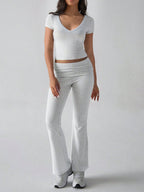 Devine V-Neck Top & Bootcut Leggings Set - Chic & Comfy
