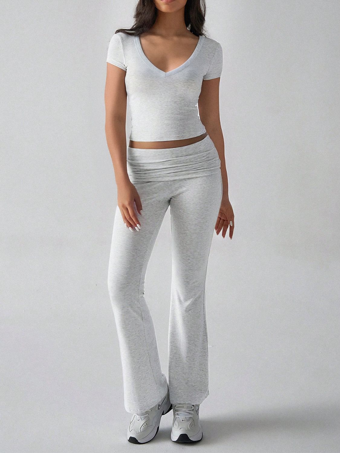 Devine V-Neck Top & Bootcut Leggings Set - Chic & Comfy