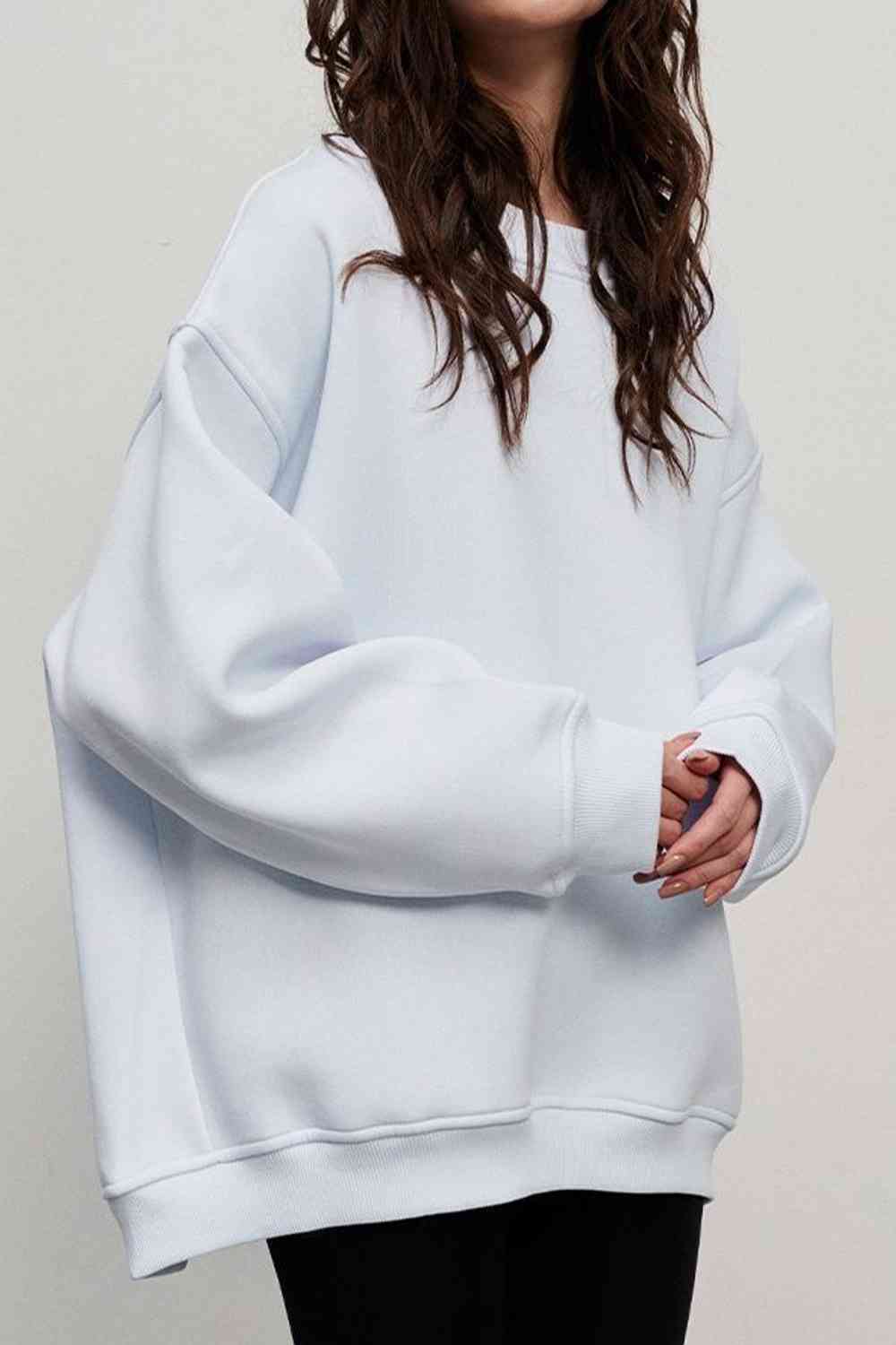 Oversized Round Neck Dropped Shoulder Sweatshirt White