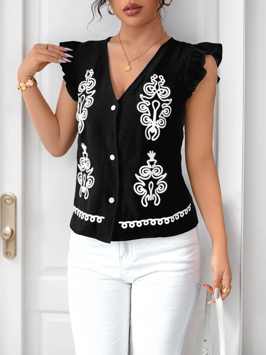 V-Neck Cap Sleeve Shirt