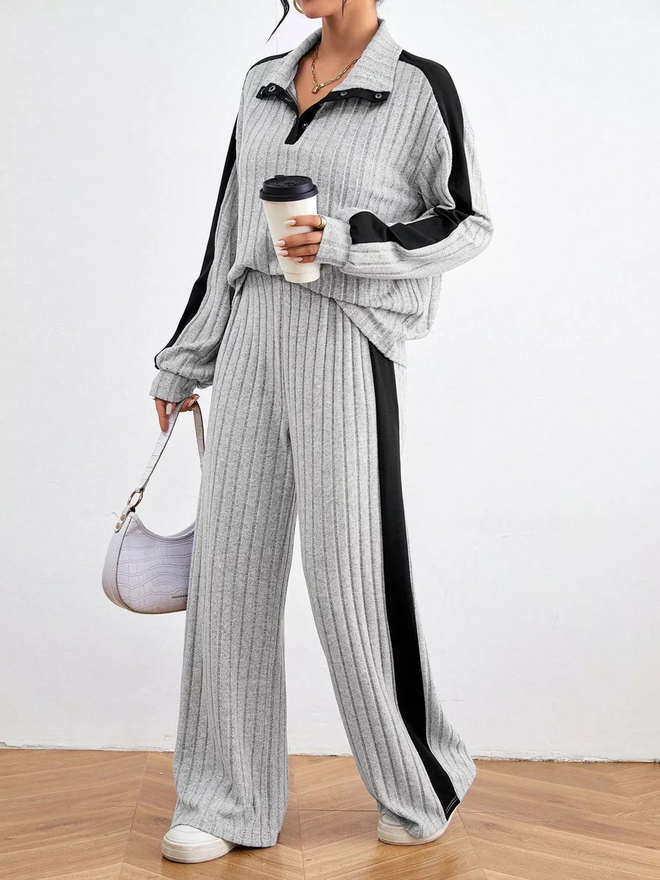 Ribbed Two-Piece Long Sleeve Top & Pants Set