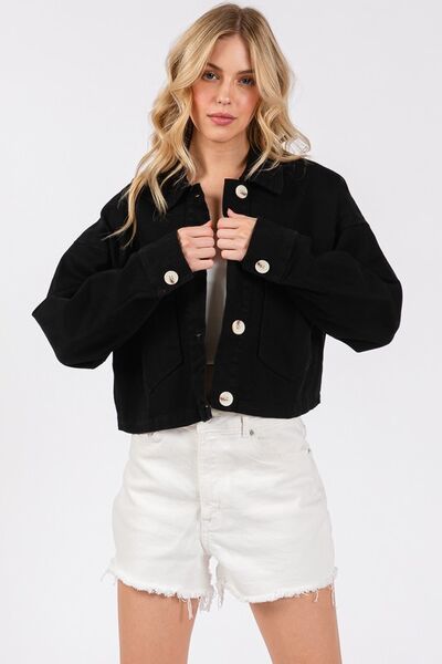 Bytos Cropped Denim Jacket - Button Down with Patch Pockets