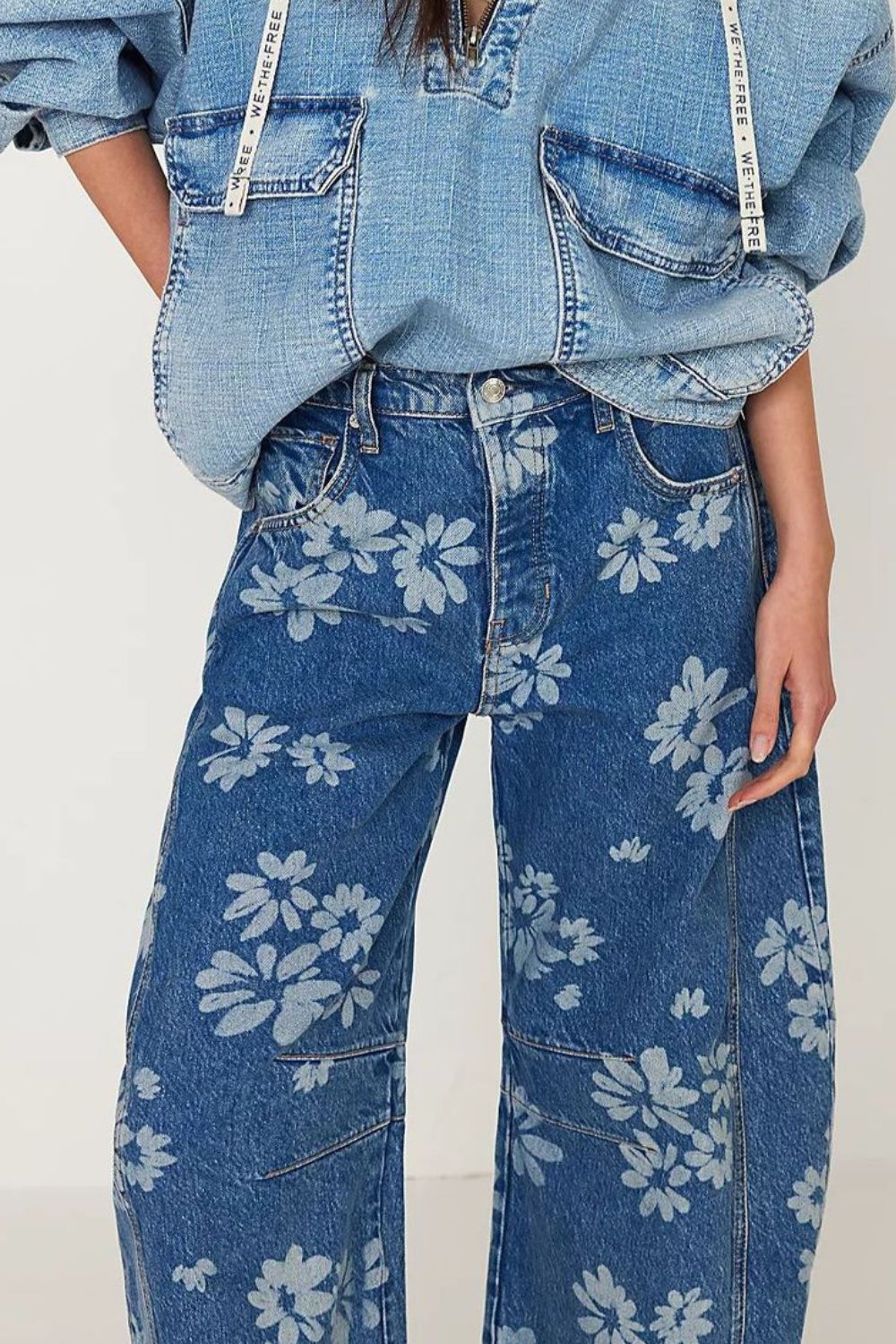 Flower Print Wide Leg Jeans - Boho Chic & Trendy
