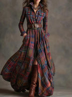 Plaid Button-Down Maxi Shirt Dress Plaid