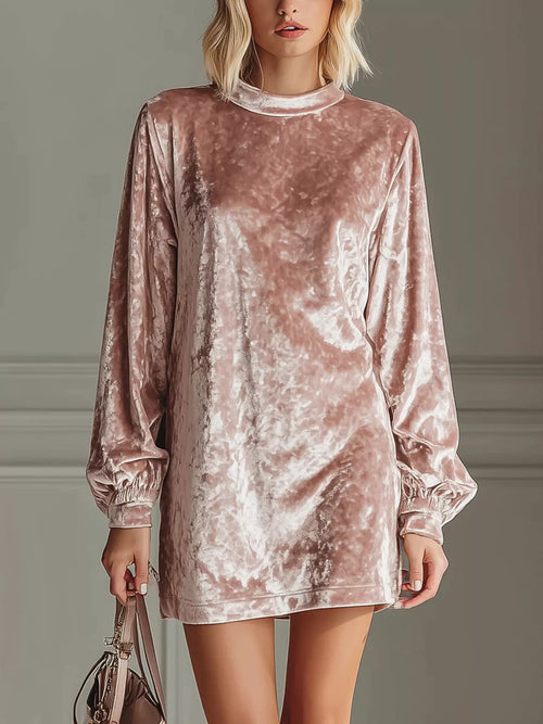 Full-Size Velvet Long Sleeve Mini Dress (Plus Size)