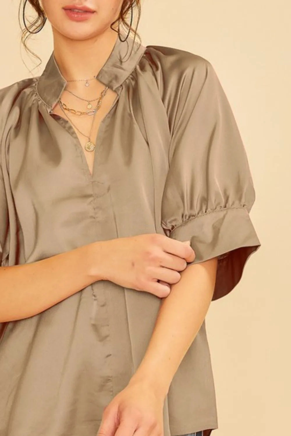 Annie Wear Luxe Satin V-Neck Oversized Blouse