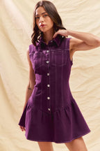SO ME Sleeveless Collared Button-Down Mini Dress