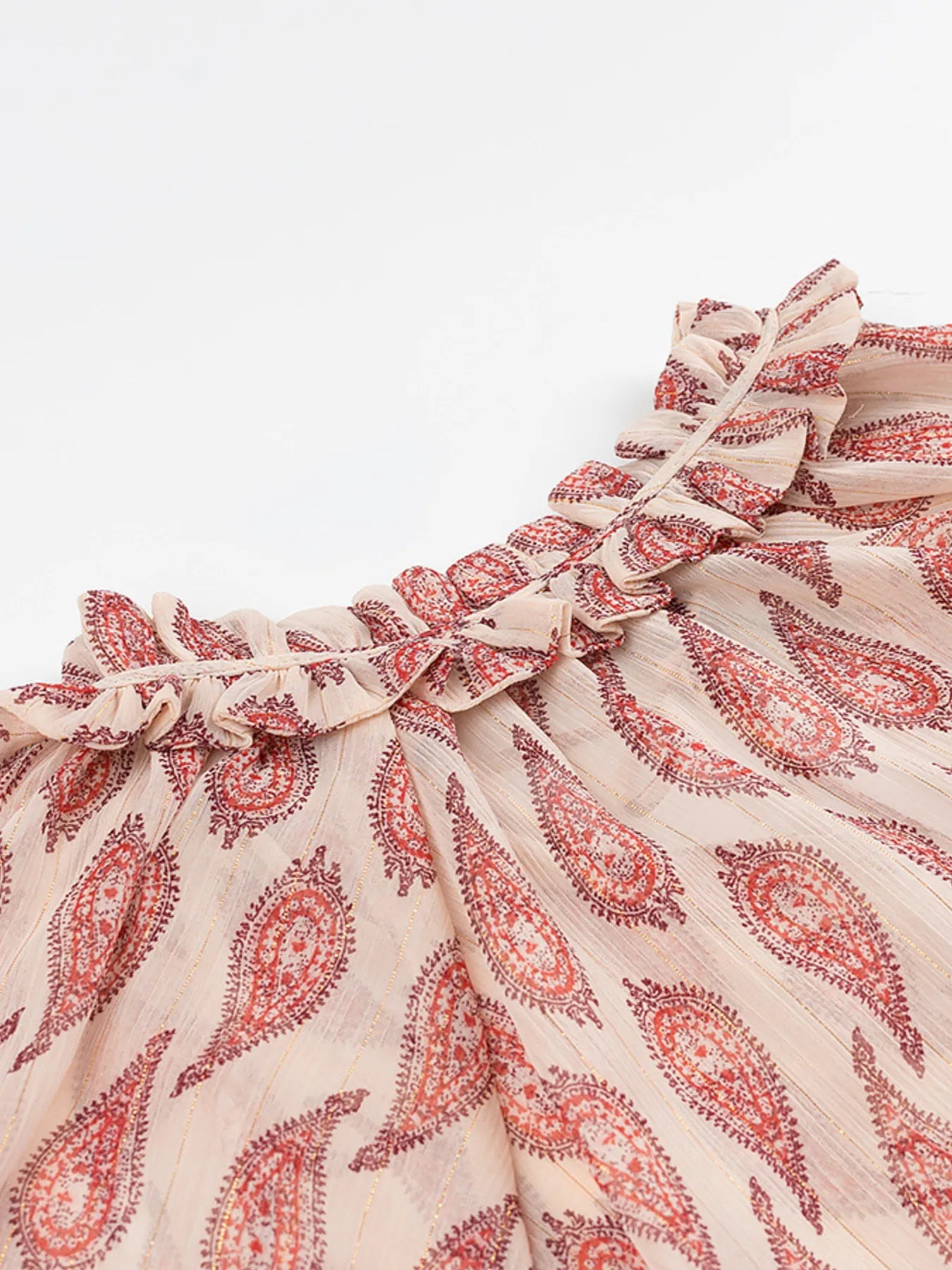 Paisley Print Frill Neck Long Sleeve Blouse