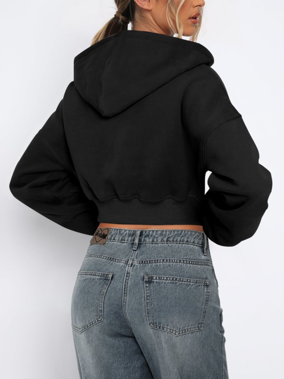 Zip-Up Long Sleeve Hooded Cropped Jacket