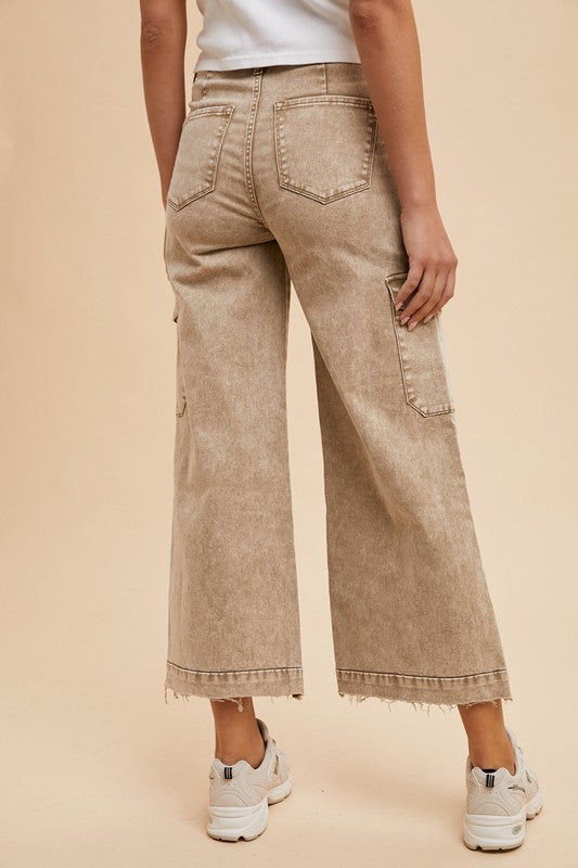 Annie Wear Raw Hem Wide-Leg Jeans with Cargo Pockets