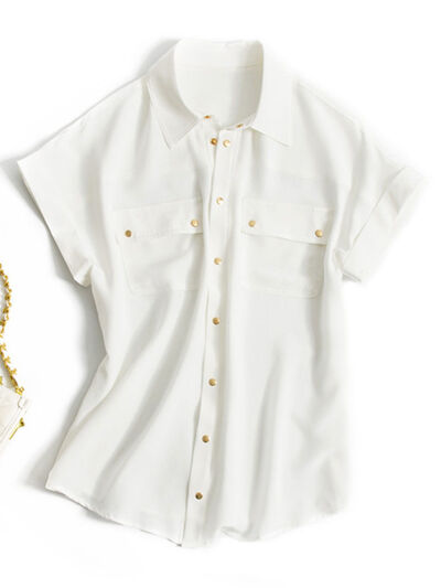 Full Size Snap-Down Collared Neck Short Sleeve Shirt