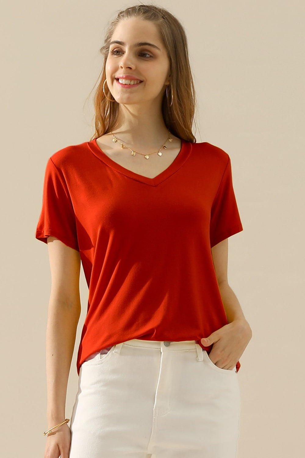 Ninexis Full-Size V-Neck Short-Sleeve T-Shirt