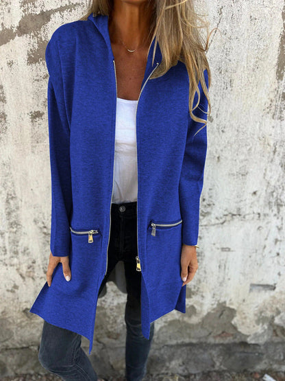 Full-Length Zip-Up Drop-Shoulder Hooded Jacket Royal Blue