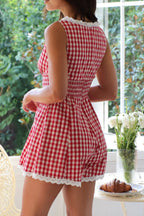 Lace Detail Plaid Sleeveless Romper Ã¢â‚¬â€œ Cotton One-Piece