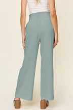 Double Take Full Size Textured Smocked Waist Wide Leg Pants