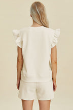 Textured Ruffle Sleeve Top & Shorts Set - Chic & Comfy