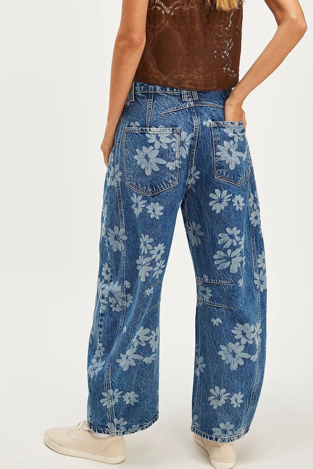 Flower Print Wide Leg Jeans - Boho Chic & Trendy