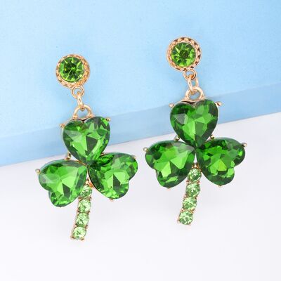 Rhinestone Alloy Lucky Clover Drop Earrings Green One Size