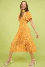 Mittoshop Floral Print Flutter Sleeve Smocked Midi Dress