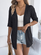 Openwork Open Front Half Sleeve Cardigan – Elegant & Lightweight