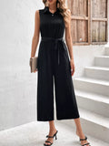 Chic Sleeveless Buttoned Wide Leg Jumpsuit Black