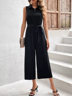 Chic Sleeveless Buttoned Wide Leg Jumpsuit Black