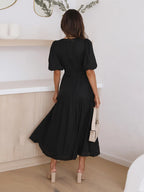 Tiered Surplice Midi Dress with Half Sleeves
