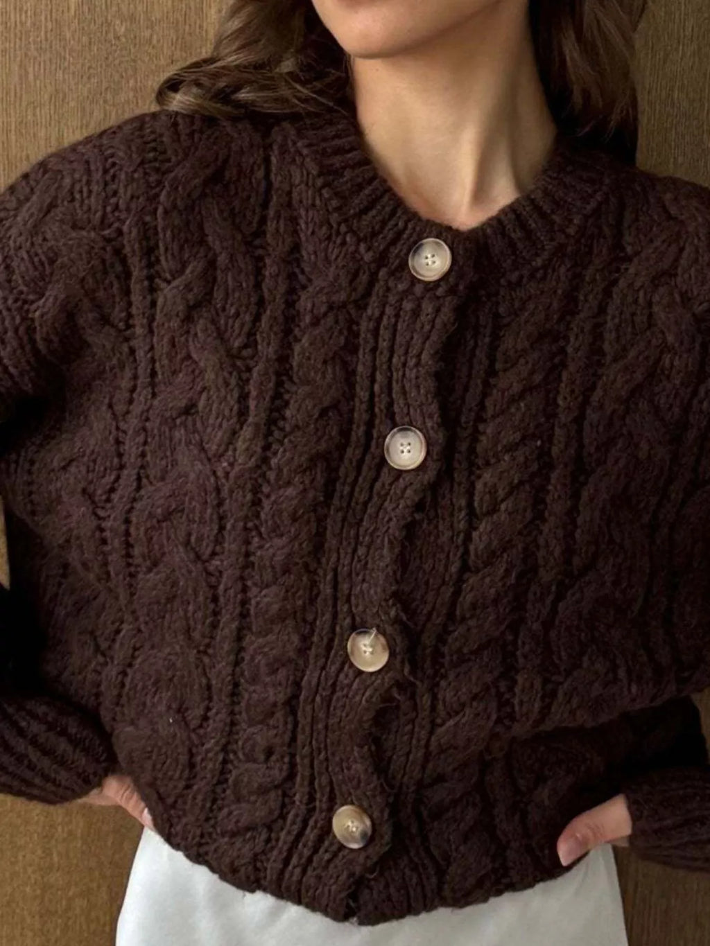 Cozy Cable Knit Button-Front Cardigan Sweater