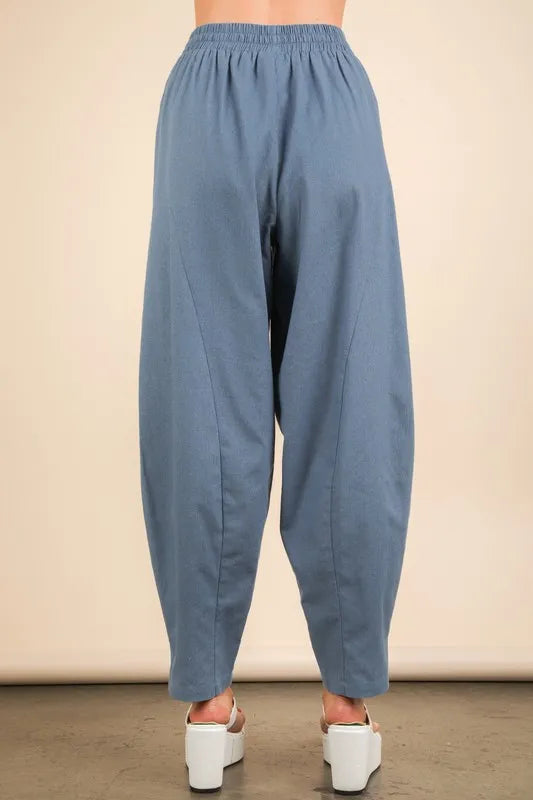 VERY J Solid Woven Barrel Pants with Drawstring Waist