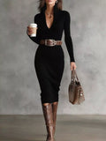 Full-Size Ribbed Knit Turtleneck Sweater Dress (Plus Size) Black